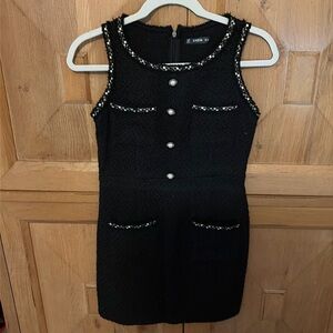 Designer inspired pearl detail mini tweed dress